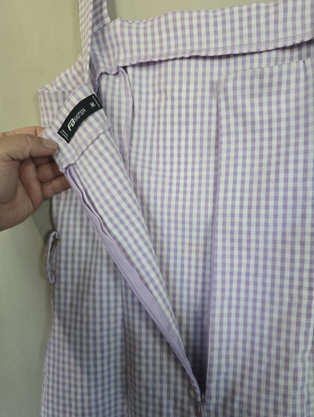 Gingham Square-Neck Mini Dress in Lavender - Picture 5 of 7